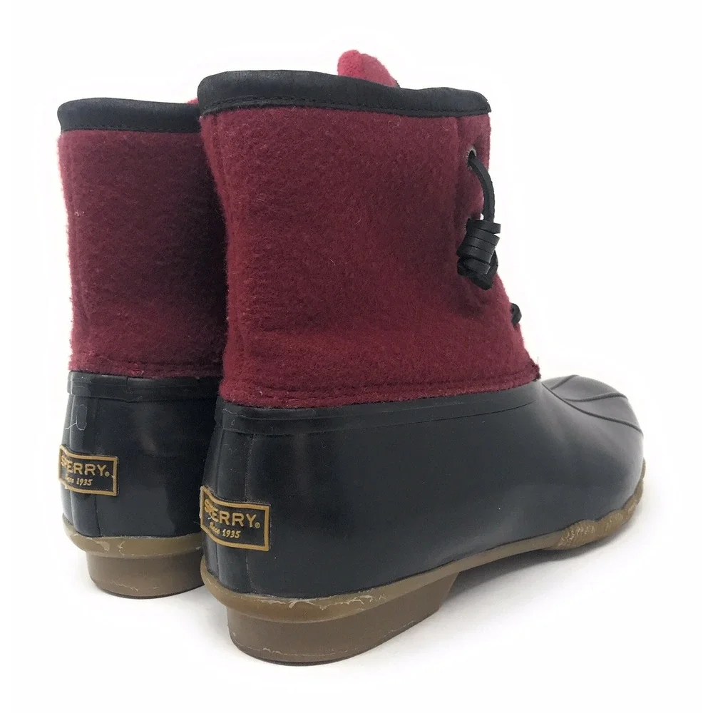 Sperry Top-Sider Women's 9.5 Saltwater‎ Emboss Woolcord Duck Boots Burgundy VGC